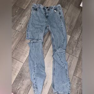 White Fox mom jeans with rips on both knees